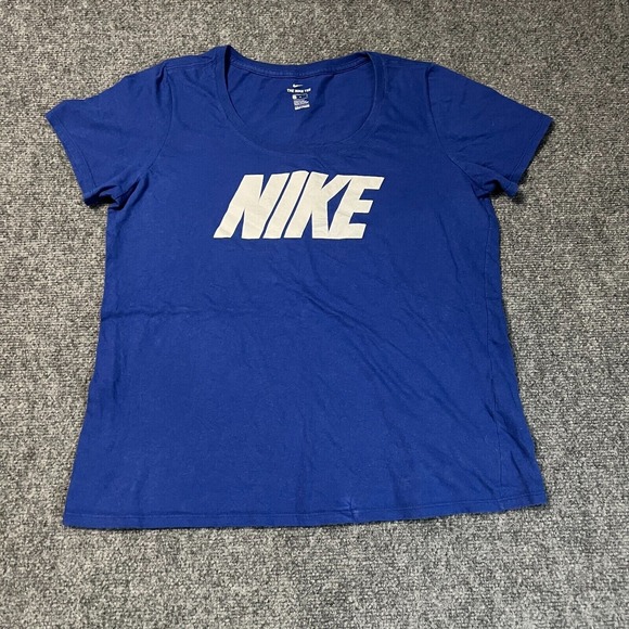 Nike Shirt Women's Large Blue Short Sleeve Round Neck Athletic Cut EUC - Picture 1 of 6